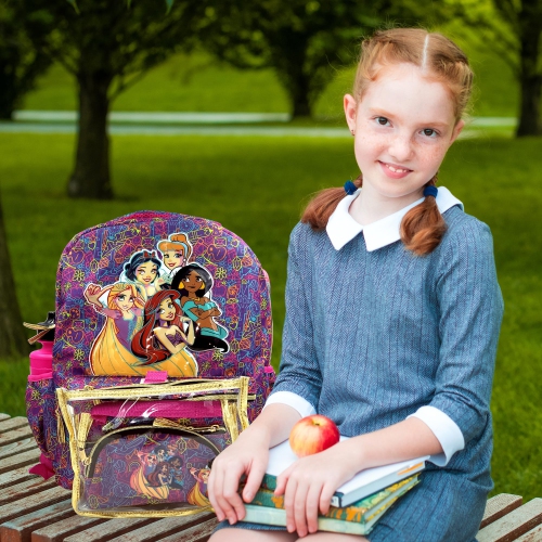 Disney Princess Backpack 16 inch Kids Backpack with Lunch Box- 6 Pieces Set for Kids