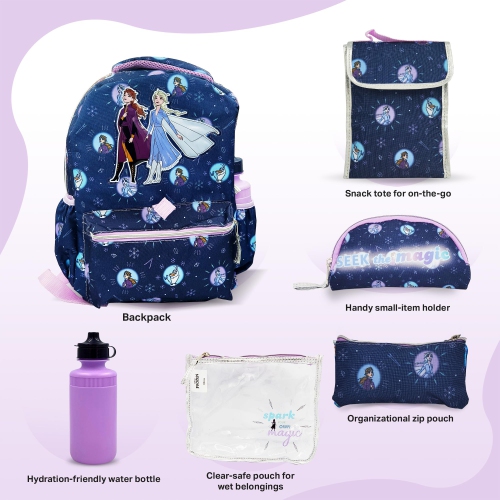 Disney Frozen Backpack 16 inch Kids Backpack with Lunch Box - 6 Piece Set for Kids