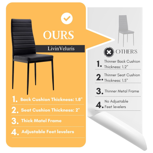 LivinVeluris Upholstery Faux Leather Modern Dining Room Chairs Set of 4 - Black