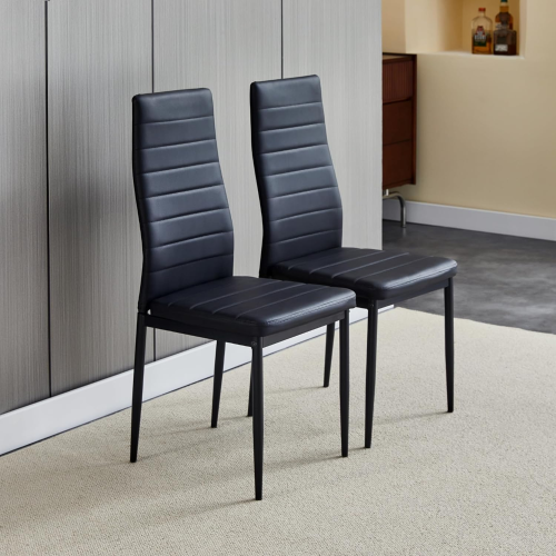 LivinVeluris Upholstery Faux Leather Modern Dining Room Chairs Set of 4 - Black