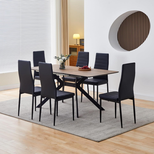 LivinVeluris Upholstery Faux Leather Modern Dining Room Chairs Set of 4 - Black