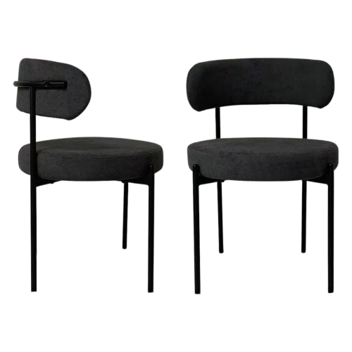 LivinVeluris Teddy Velvet Dark Grey Dining Chairs Set of 2 - Dark Gray