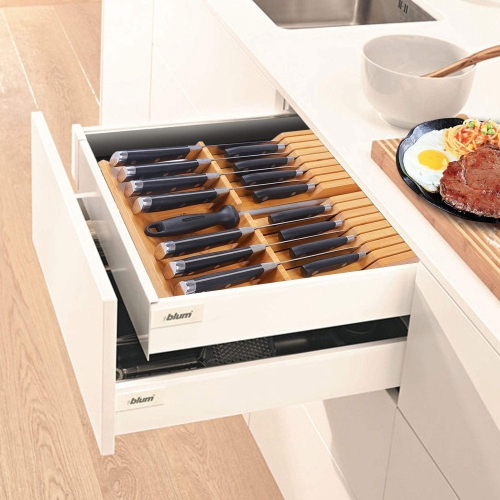 Porte-couteaux de cuisine en bambou avec tiroir, porte-couteaux à steak à grande poignée sans couteaux, compatible avec 16 couteaux et 1 affiloir en