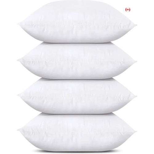 GENER  Enhance Your Décor: Bedding Throw Pillow Insert Set - White, 18X18 Inches - Ideal for Sofa, Bed, And Couch - Set Of 4 Decorative Stuffer Pillows