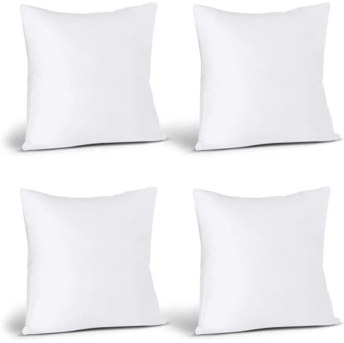 Enhance Your Décor: Bedding Throw Pillow Insert Set - White, 18x18 Inches - Ideal for Sofa, Bed, and Couch - Set of 4 Decorative Stuffer Pillows