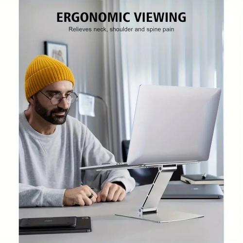 Ergonomic Adjustable Laptop Stand with Heat-Vent - Foldable Aluminium Alloy Laptop Riser for MacBook Air, Pro, Dell XPS, Samsung - Compatible with
