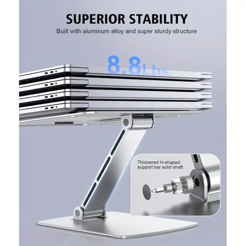 Ergonomic Adjustable Laptop Stand with Heat-Vent - Foldable Aluminium Alloy Laptop Riser for MacBook Air, Pro, Dell XPS, Samsung - Compatible with