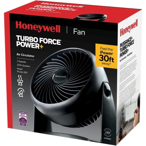 Honeywell – ventilateur de bureau/table TurboForce® POWER+, HT900C 7 po - circulateur d’air pour petite chambre - portatif, montage mural - économie
