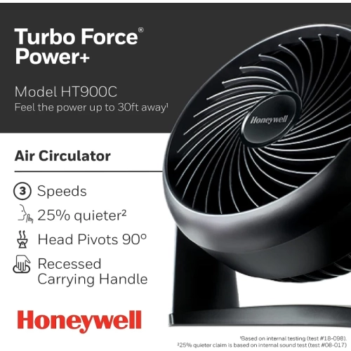 Honeywell – ventilateur de bureau/table TurboForce® POWER+, HT900C 7 po - circulateur d’air pour petite chambre - portatif, montage mural - économie
