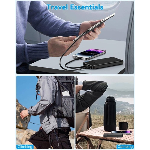 Chargeur portable 10000 mAh noir, chargeur portable, port USB-C, recharge rapide, chargeur portable, chargeur portable pour Samsung S22/21,