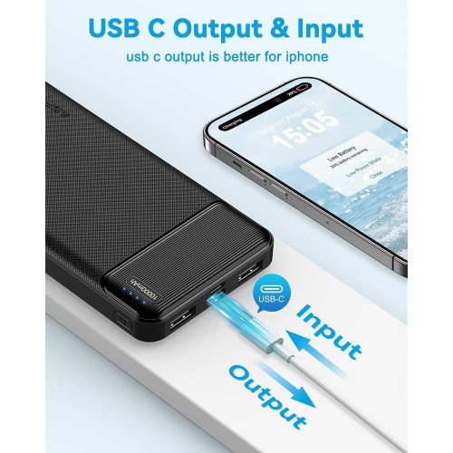 2-Pack Black 10000mAh Portable Charger Power Bank USB C Output Fast Charging, Portable Battery Bank External Battery Pack Power Bank for Samsung