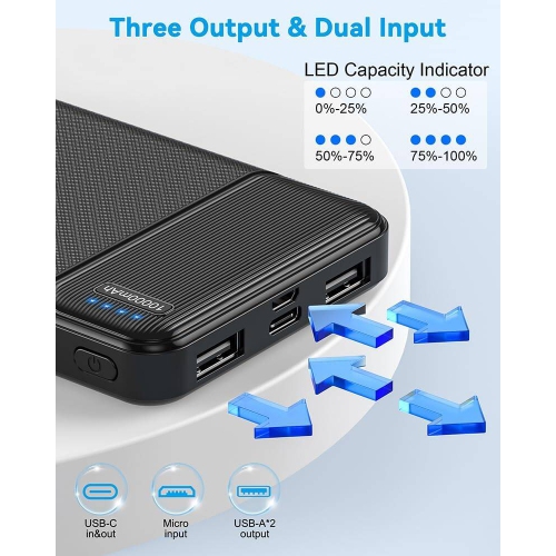 2-Pack Black 10000mAh Portable Charger Power Bank USB C Output Fast Charging, Portable Battery Bank External Battery Pack Power Bank for Samsung