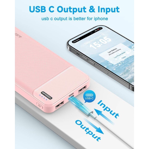 Paquet de 2 chargeurs portables 10000 mAh roses chargeur portable USB-C à recharge rapide, batterie portative batterie externe pour Samsung