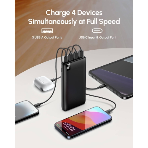 Power Bank 26800mAh Portable Charger, 22.5W Fast Charging Battery Pack PD 3.0 USB C Input & Output with 4 Outputs LED Display, for Samsung, iPhone,