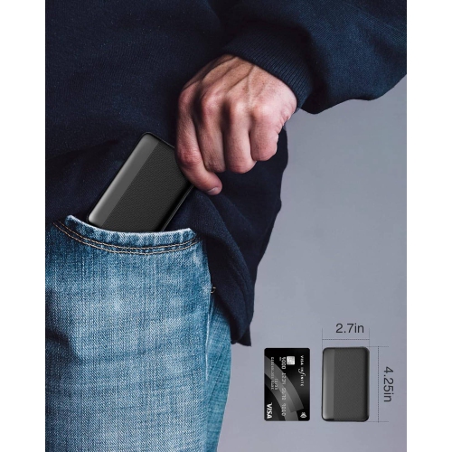 Ultra-Compact 22.5W PD & QC 3.0 Fast Charging Portable Charger 10000mAh USB C Power Bank, Small LED Display with Cable Compatible with iPhone, Black