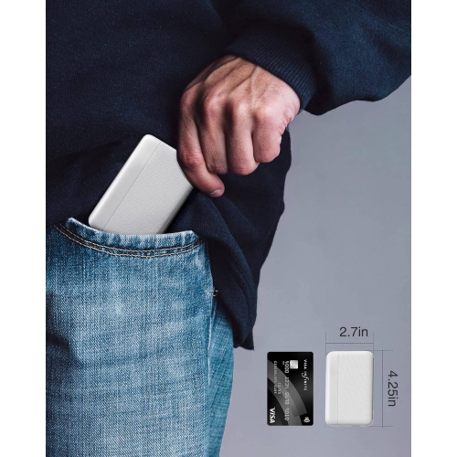 Ultra-Compact 22.5W PD & QC 3.0 Fast Charging Portable Charger 10000mAh USB C Power Bank, Small LED Display with Cable Compatible with iPhone, White