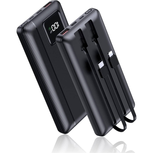 Power Bank Portable Charger 16000mAh Power Bank Support PD 30W and QC4.0 Fast Charging, Built-in 2 Output Cable and LED Display, for iPhone and