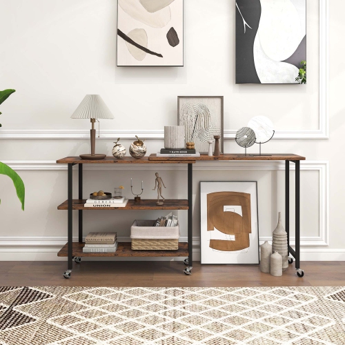 Costway 360° Rotatable Sofa Side Table L-shaped Laptop Desk Snack Table w/ 2-Tier Shelf