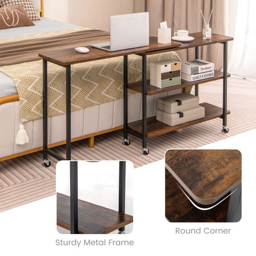 Costway 360° Rotatable Sofa Side Table L-shaped Laptop Desk Snack Table w/ 2-Tier Shelf