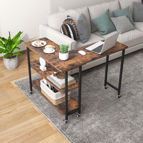 Costway 360° Rotatable Sofa Side Table L-shaped Laptop Desk Snack Table w/ 2-Tier Shelf