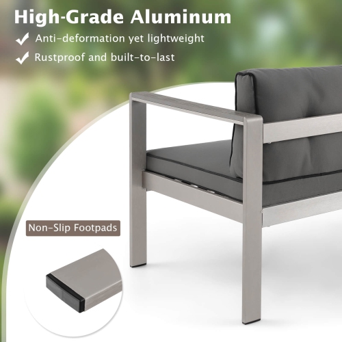 Costway Patio Aluminum Loveseat Sofa Outdoor Chair with WPC Armrests & Cushions Backyard
