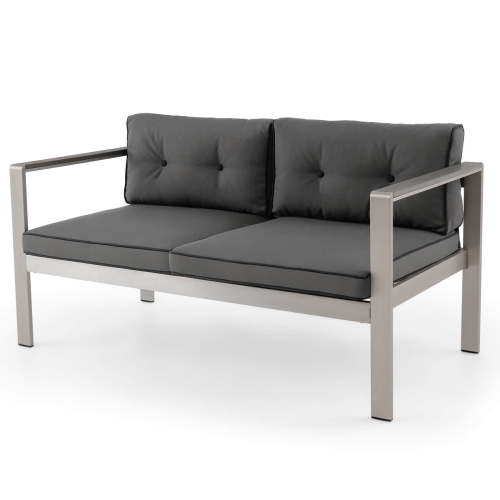Costway Patio Aluminum Loveseat Sofa Outdoor Chair with WPC Armrests & Cushions Backyard