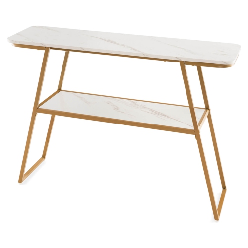 Table d'entrée longue étroite à 2 niveaux de 44 po avec rangement et or de Costway