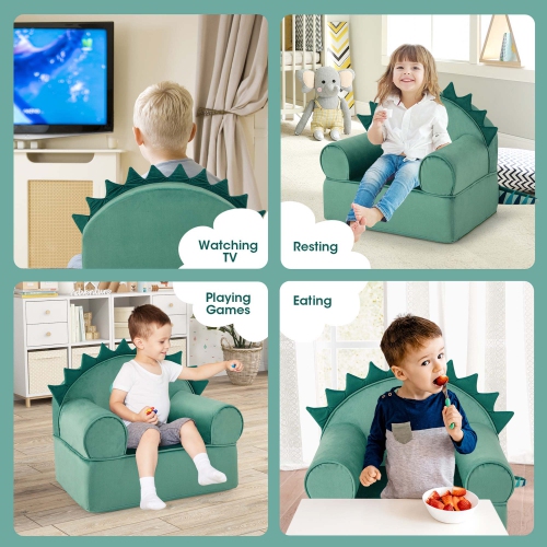 Costway Kids Sofa Foam Filled Armchair Dinosaur Cuddly Toddler Couch with Washable Cover