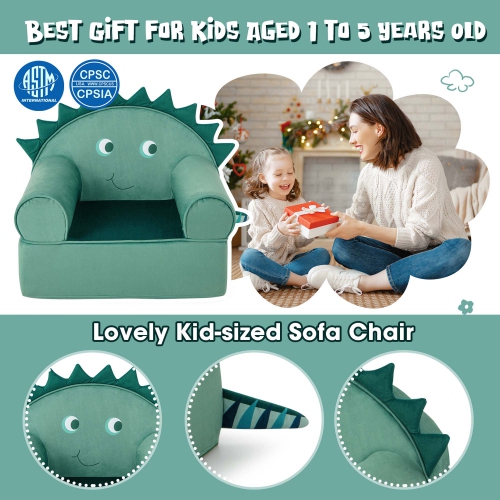 Costway Kids Sofa Foam Filled Armchair Dinosaur Cuddly Toddler Couch with Washable Cover