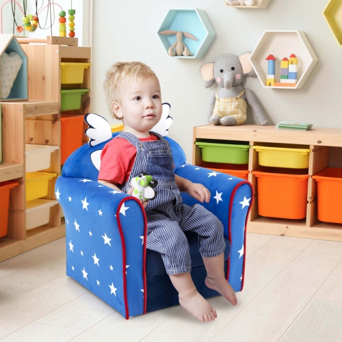 Costway – Fauteuil rembourré pour enfants, fauteuil pour tout-petits, cadre en bois, enfants, bleu marine