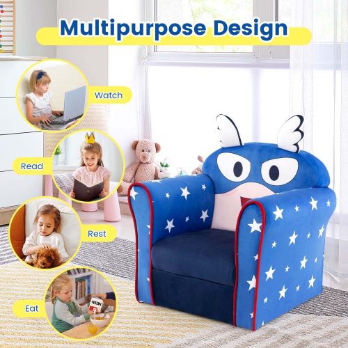 Costway – Fauteuil rembourré pour enfants, fauteuil pour tout-petits, cadre en bois, enfants, bleu marine