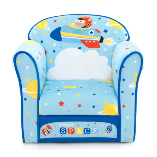 COSTWAY  Kid's Sofa Chair Toddler Upholstered Armchair Wooden Frame Children Couch Blue