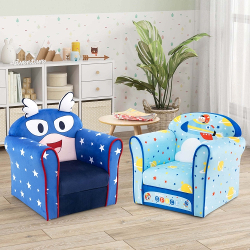 Costway Kid's Sofa Chair Toddler Upholstered Armchair Wooden Frame Children Couch Blue
