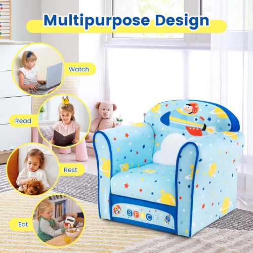 Costway Kid's Sofa Chair Toddler Upholstered Armchair Wooden Frame Children Couch Blue