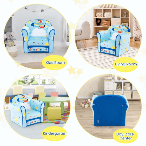 Costway Kid's Sofa Chair Toddler Upholstered Armchair Wooden Frame Children Couch Blue