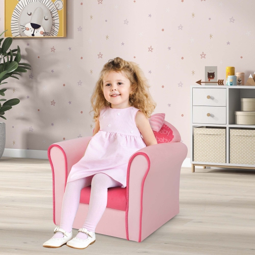 Costway Kids cute Pink Bow sofa enfants Couch Toddler fauteuil rembourré en bois massif