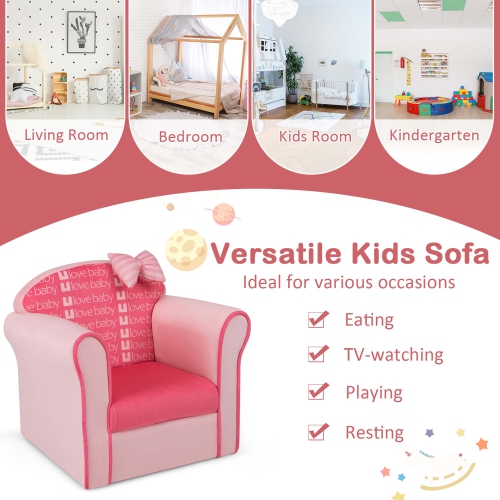 Costway Kids cute Pink Bow sofa enfants Couch Toddler fauteuil rembourré en bois massif