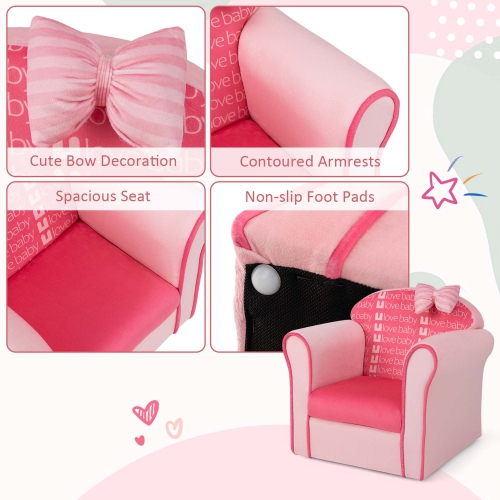 Costway Kids cute Pink Bow sofa enfants Couch Toddler fauteuil rembourré en bois massif