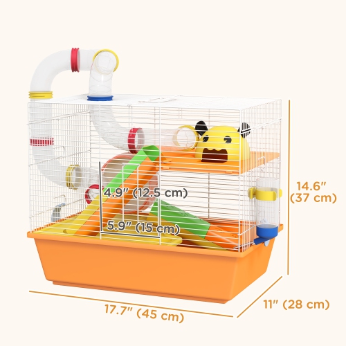 PawHut Hamster Cage 3 Tiers Small Animal House for Dwarf Hamster Gerbil Cage with Complete Tunnels, Water Bottle, Exercise Wheel, Food Dish, Ramps,