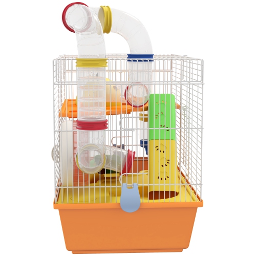 PawHut Hamster Cage 3 Tiers Small Animal House for Dwarf Hamster Gerbil Cage with Complete Tunnels, Water Bottle, Exercise Wheel, Food Dish, Ramps,