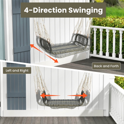 Costway Wicker Porch Swing Curved Rattan Swing Seat with Cozy Armrests for Front Porch