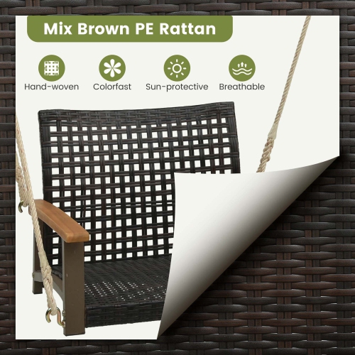 Costway Outdoor Single Swing Chair Bench 1-Person Rattan Porch Swing with Cushion