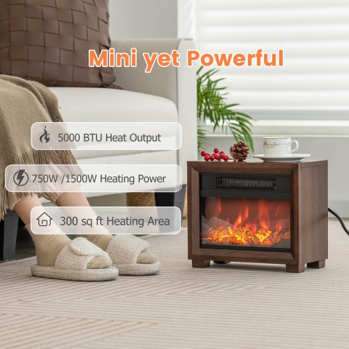 Costway 13" Electric Fireplace Heater with Realistic Flame Effect Overheat Protection
