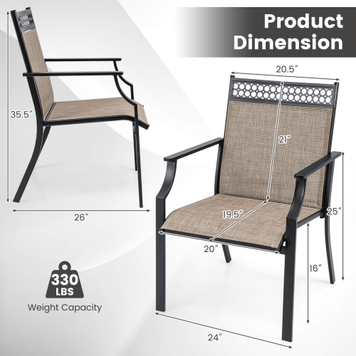 Costway Patio Chairs Set of 2 with All Weather Breathable Fabric High Backrest