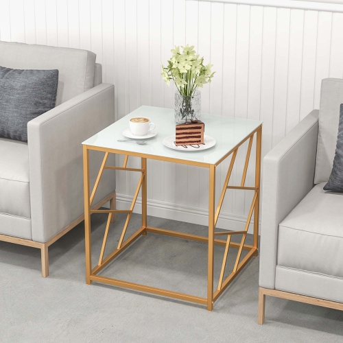 Costway 1PC 19.5" Side Table Square Bedside Sofa Accent Coffee Table with Tempered Glass Top