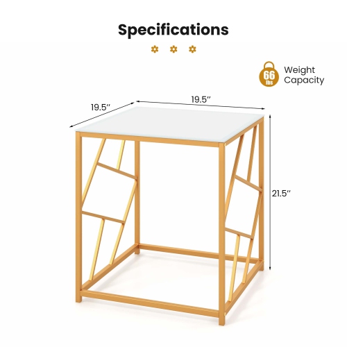 Costway 1PC 19.5" Side Table Square Bedside Sofa Accent Coffee Table with Tempered Glass Top