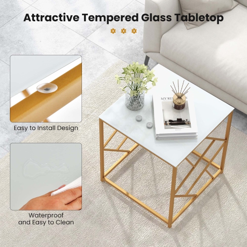 Costway 1PC 19.5" Side Table Square Bedside Sofa Accent Coffee Table with Tempered Glass Top