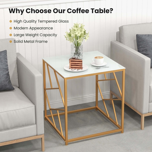 Costway 1PC 19.5" Side Table Square Bedside Sofa Accent Coffee Table with Tempered Glass Top