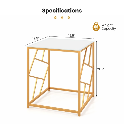 Costway 2PCS 19.5" Side Table Square Bedside Sofa Accent Coffee Table Tempered Glass Top