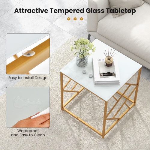 Costway 2PCS 19.5" Side Table Square Bedside Sofa Accent Coffee Table Tempered Glass Top